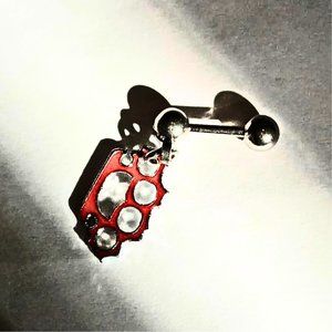 18 Gauge Helix Barbell With Red Brass Knuckles Dangle